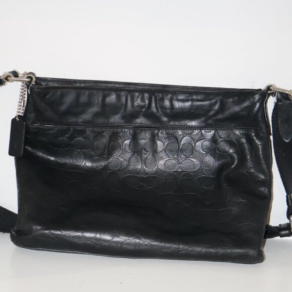 Coach Handbags - Coach Black Leather Signature Logo Charm Inner Pocket Zipper Crossbody Handbag